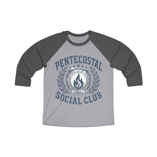 Pentecostal Social Club Raglan Tee — Vintage Faith Baseball Shirt