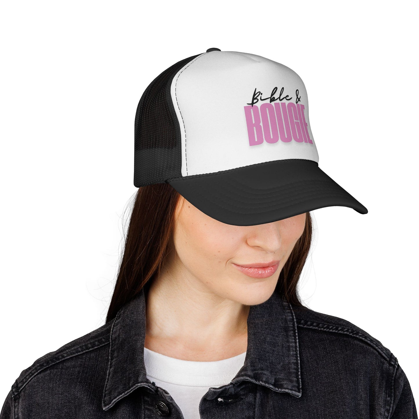 🧢Bible & Bougie Trucker Cap – Faith with a Little Flair