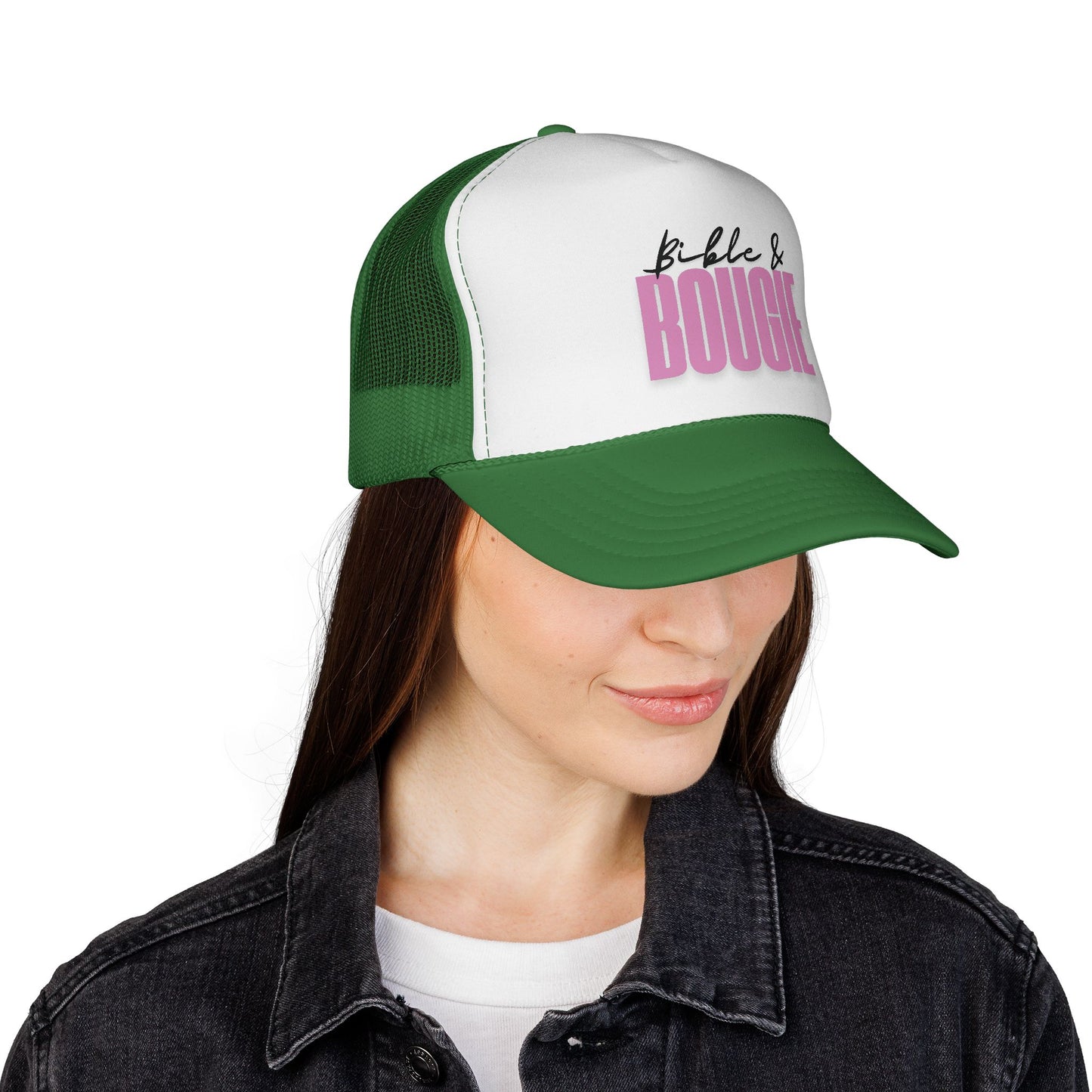 🧢Bible & Bougie Trucker Cap – Faith with a Little Flair